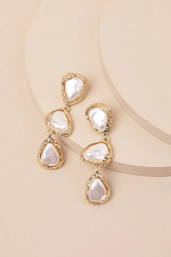 Heights Gold Pearl Drop Earrings sold by Lulus product image thumbnail 2