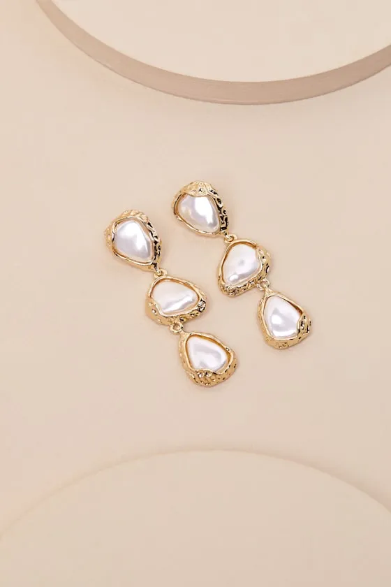 Heights Gold Pearl Drop Earrings sold by Lulus product image thumbnail 4
