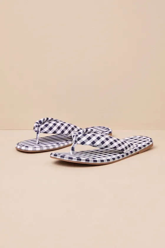 Gidget Navy Gingham Puffy Flip Flop Sandals sold by Lulus