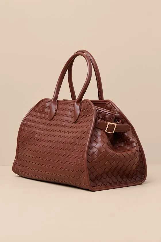 Domeka Brown Woven Vegan Leather Weekender Bag sold by Lulus product image thumbnail 2