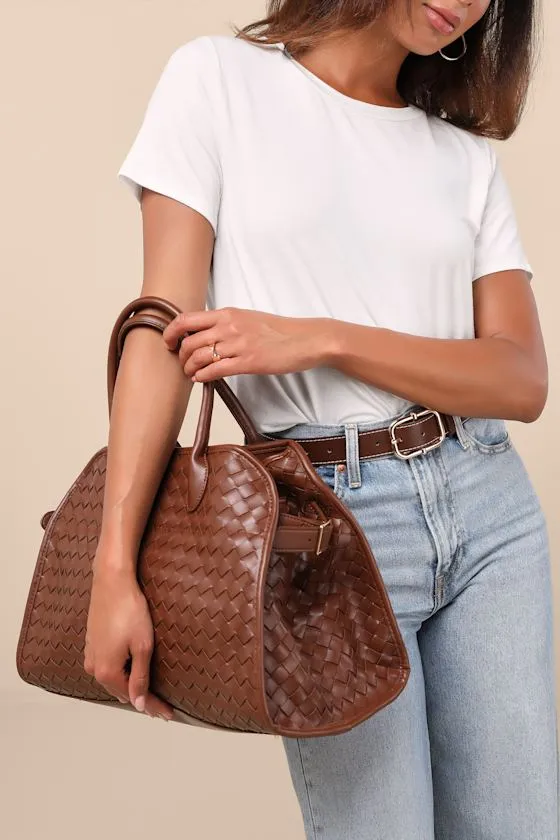 Domeka Brown Woven Vegan Leather Weekender Bag sold by Lulus product image thumbnail 3