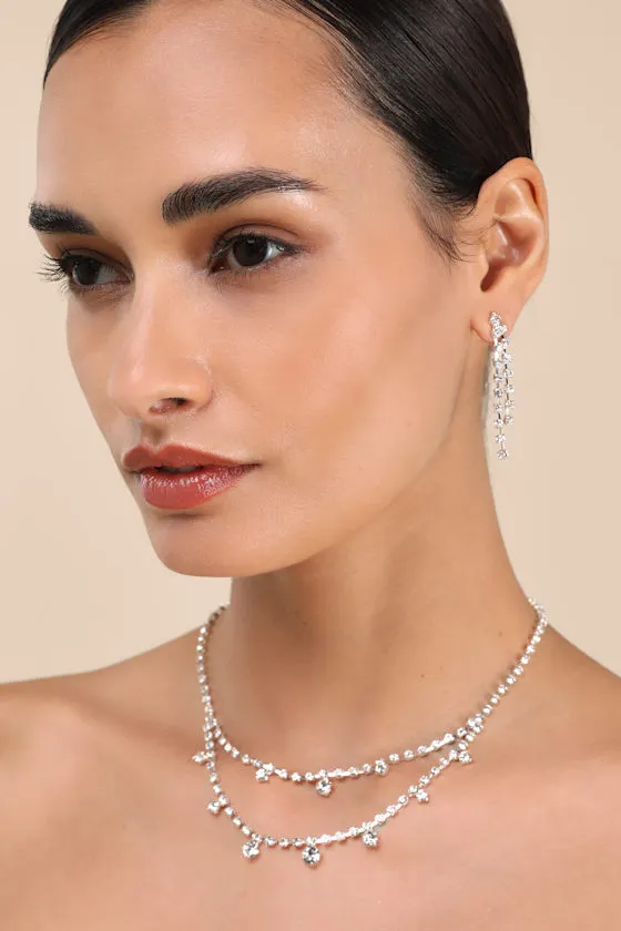 Ameliana Silver Rhinestone Necklace and Earring Set sold by Lulus product image thumbnail 3