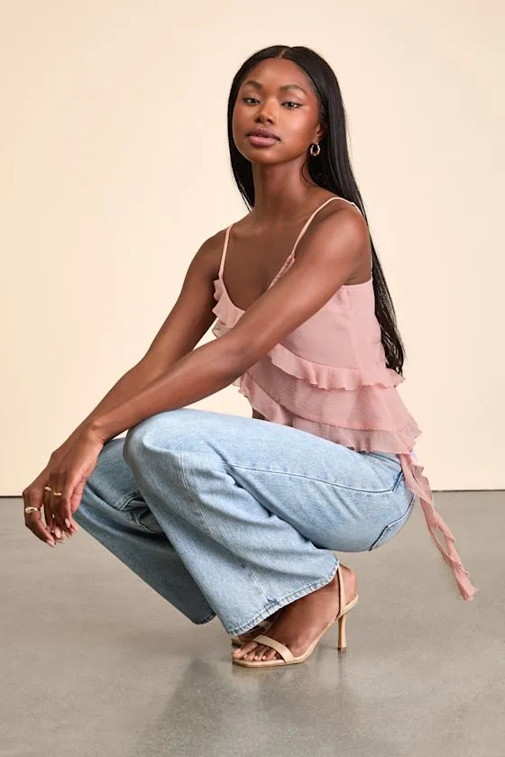 Luscinia Light Pink Textured Ruffled Cami Top sold by Lulus