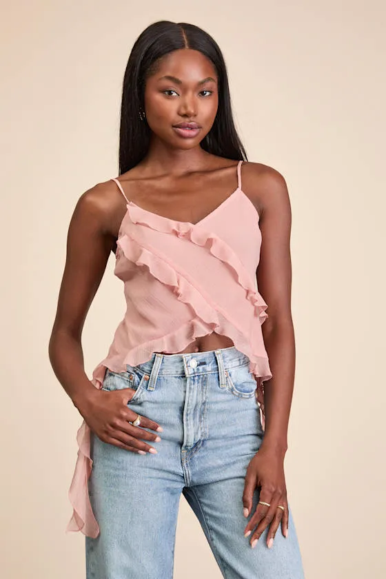 Luscinia Light Pink Textured Ruffled Cami Top sold by Lulus product image thumbnail 2