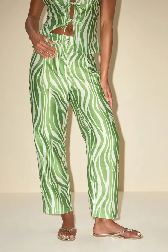 Meris Green and Ivory Zebra Print Mid-Rise Trouser Pants sold by Lulus product image thumbnail 2