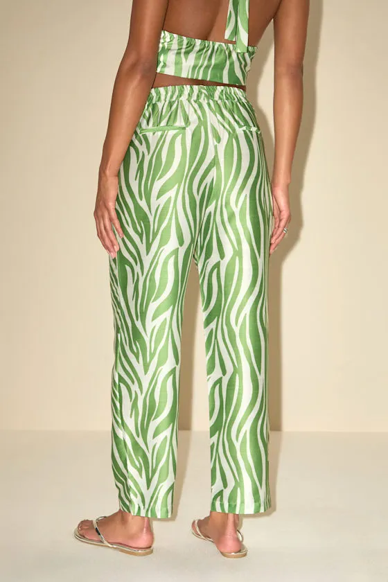 Meris Green and Ivory Zebra Print Mid-Rise Trouser Pants sold by Lulus product image thumbnail 3