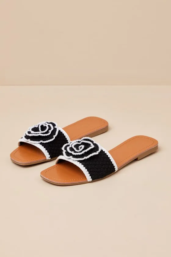 Simmy Black and White Flower Slide Sandals sold by Lulus product image thumbnail 2