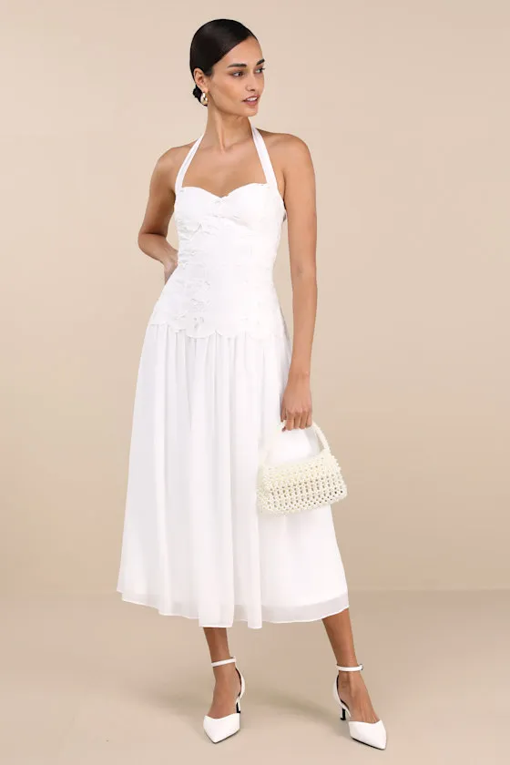 Alysanne White Embroidered Drop Waist Halter Midi Dress sold by Lulus product image thumbnail 2