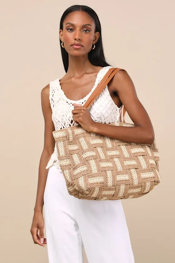 Mare Beige and Tan Woven Straw Oversized Tote sold by Lulus