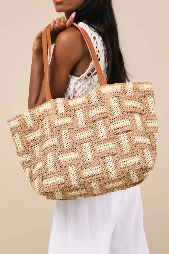 Mare Beige and Tan Woven Straw Oversized Tote sold by Lulus product image thumbnail 3