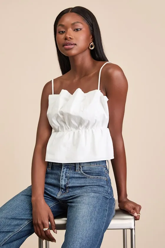 Elaia White Poplin Gathered Peplum Cami Top sold by Lulus