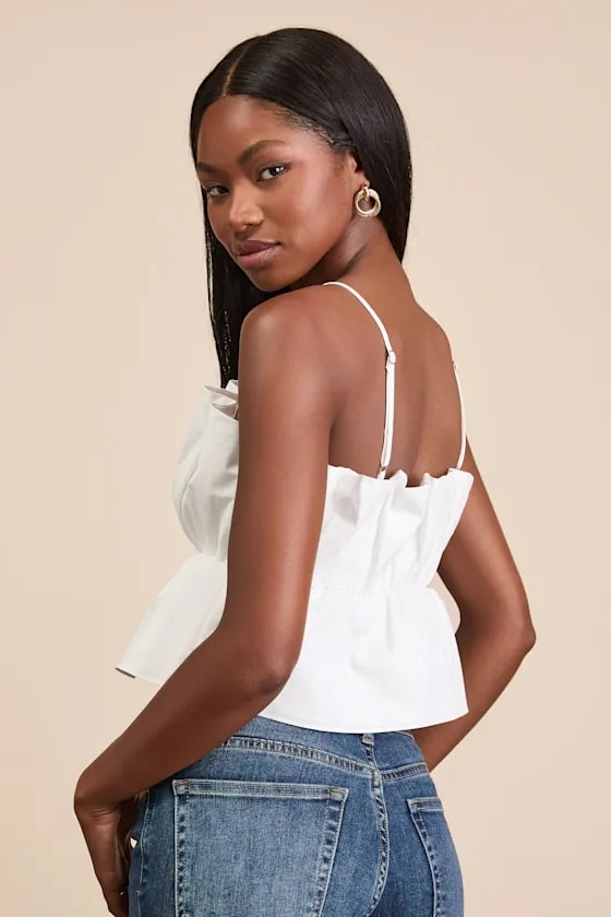 Elaia White Poplin Gathered Peplum Cami Top sold by Lulus product image thumbnail 2