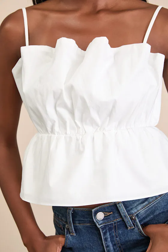 Elaia White Poplin Gathered Peplum Cami Top sold by Lulus product image thumbnail 4