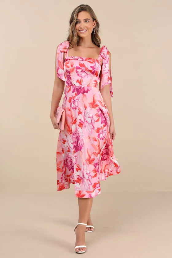 Fleurette Pink Floral Tie-Strap Midi Dress sold by Lulus product image thumbnail 2