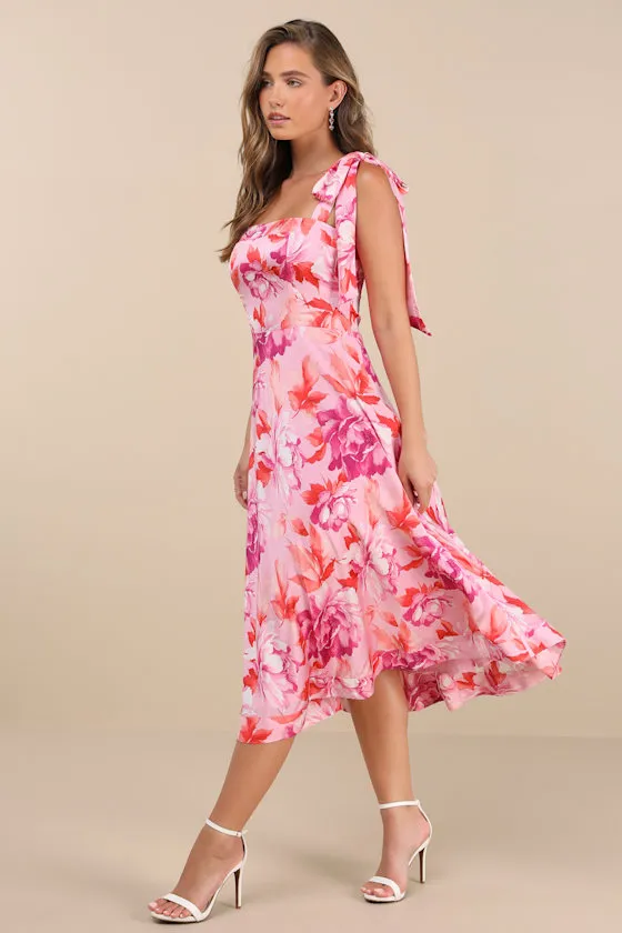 Fleurette Pink Floral Tie-Strap Midi Dress sold by Lulus product image thumbnail 3
