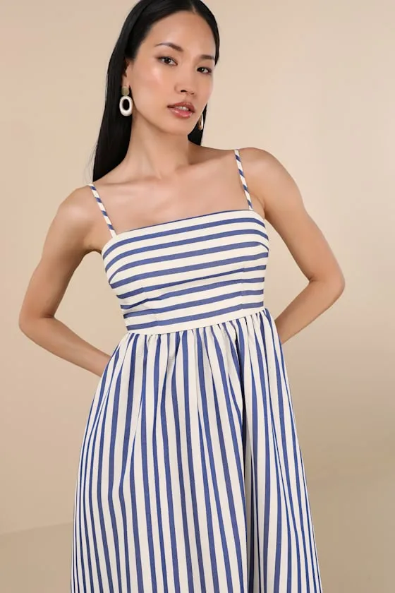 Exceptionally Pristine Blue and Cream Striped Cutout Midi Dress sold by Lulus product image thumbnail 2