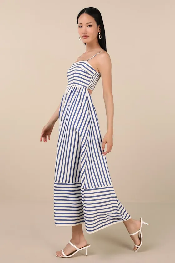 Exceptionally Pristine Blue and Cream Striped Cutout Midi Dress sold by Lulus product image thumbnail 3
