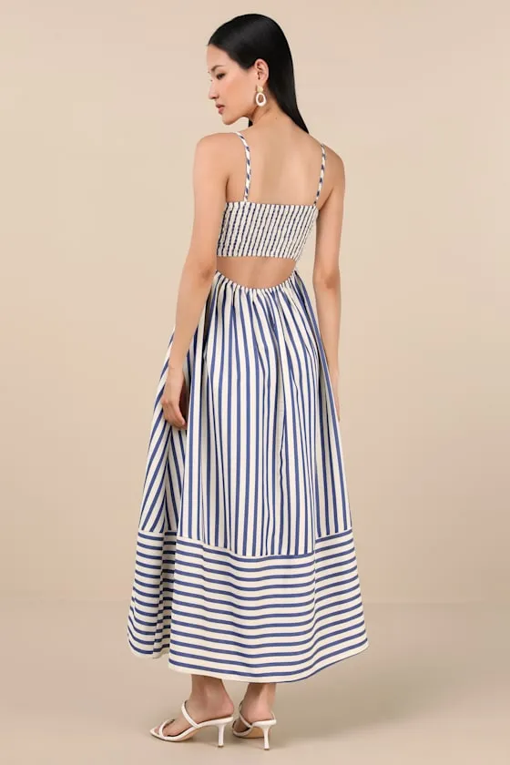 Exceptionally Pristine Blue and Cream Striped Cutout Midi Dress sold by Lulus product image thumbnail 4