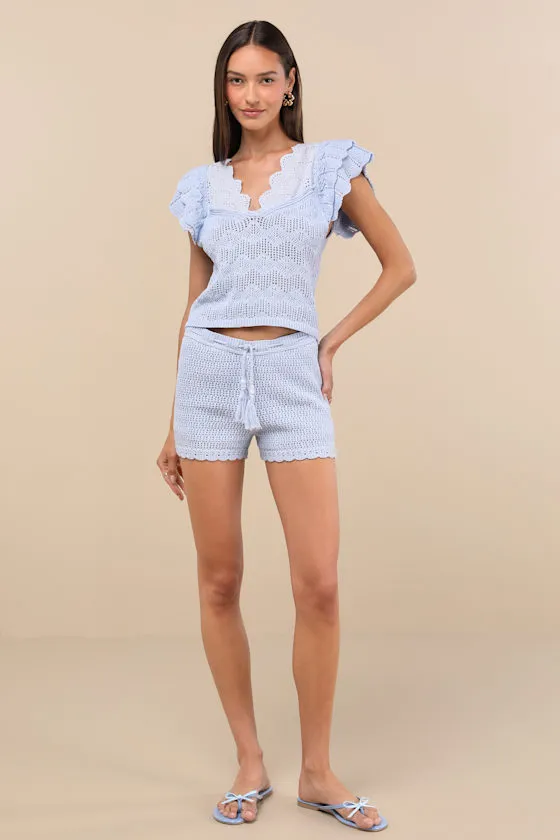Caroline Light Blue Crochet Knit Shorts sold by Lulus product image thumbnail 4