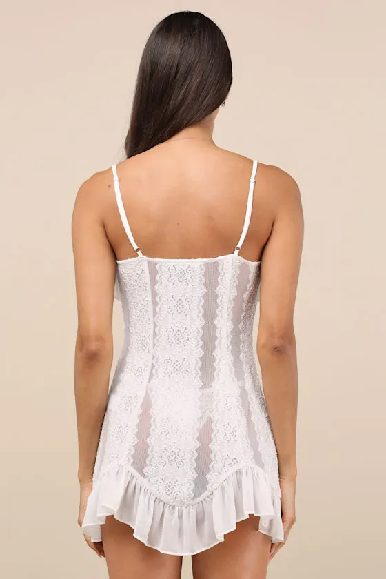 Trinity White Sheer Lace Ruffled Lingerie Slip sold by Lulus product image thumbnail 2