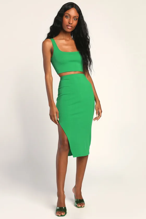 Set For Life Green Ribbed Bodycon Two-Piece Dress sold by Lulus