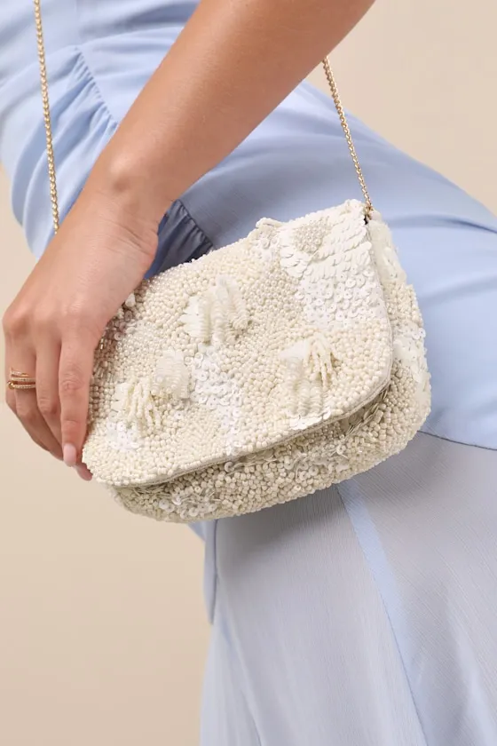 Ottilia Cream Beaded Sequin Clutch sold by Lulus product image thumbnail 4