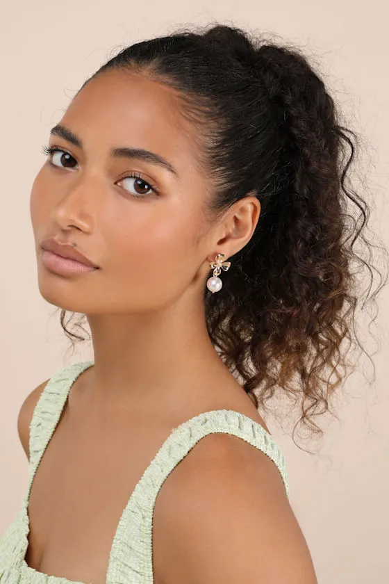 Yarelis Gold Flower Pearl Drop Earrings sold by Lulus product image thumbnail 3