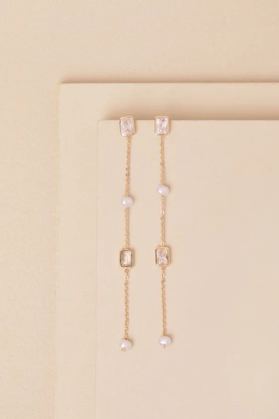 Astrielle Gold Rhinestone and Pearl Drop Earrings sold by Lulus product image thumbnail 2