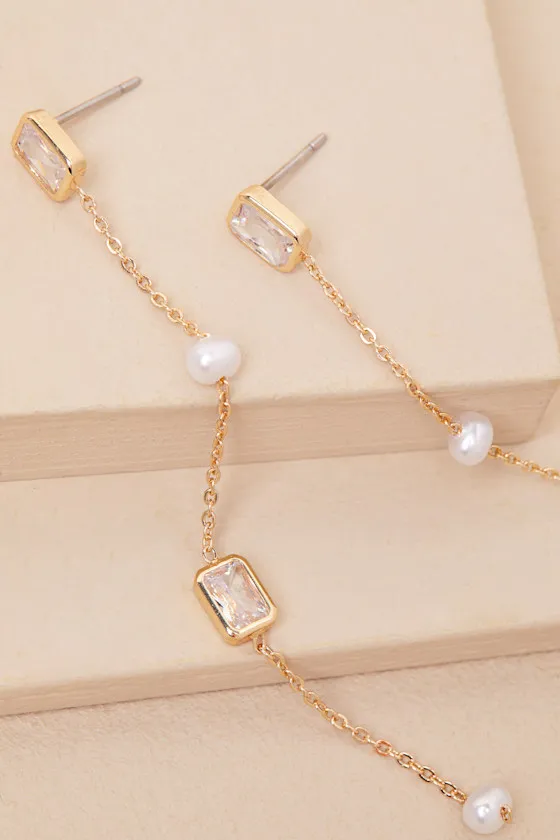 Astrielle Gold Rhinestone and Pearl Drop Earrings sold by Lulus product image thumbnail 4