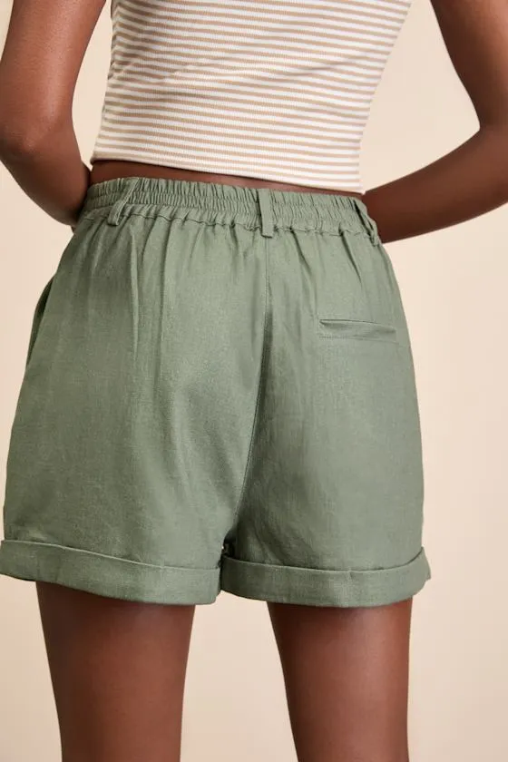 Winford Dark Sage Pleated High-Rise Cuffed Shorts sold by Lulus product image thumbnail 3