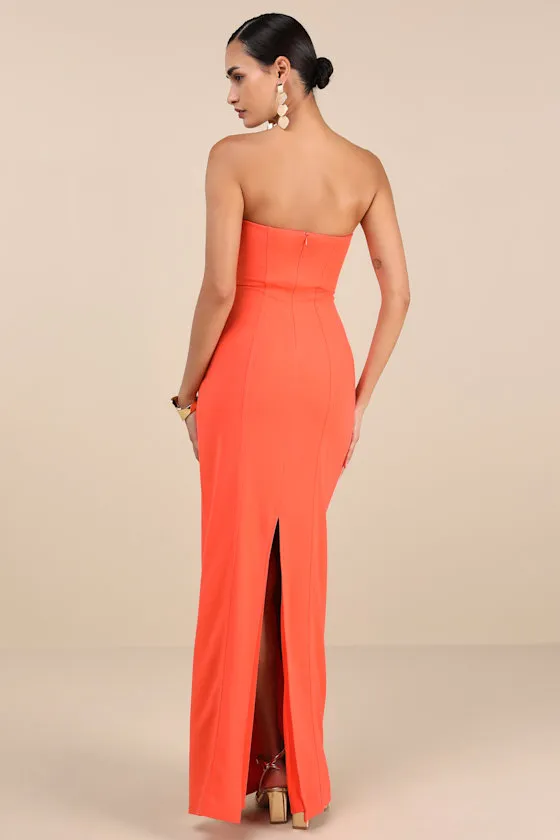 Ismene Bright Orange Seamed Strapless Maxi Dress sold by Lulus product image thumbnail 3