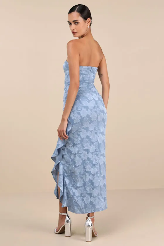 Mabriella Slate Blue Floral Burnout Ruffled Maxi Dress sold by Lulus product image thumbnail 2