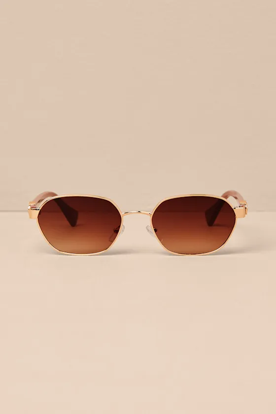 Edda Gold and Brown Oval Wire Sunglasses sold by Lulus product image thumbnail 2