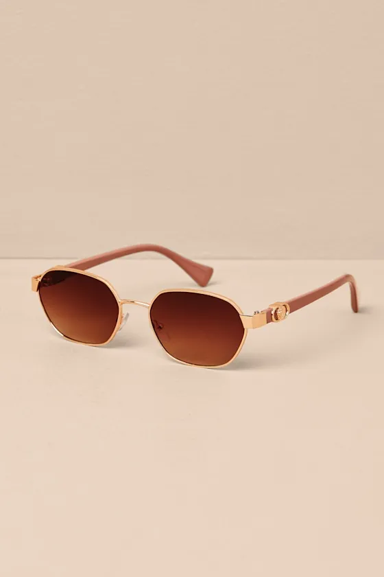 Edda Gold and Brown Oval Wire Sunglasses sold by Lulus product image thumbnail 4