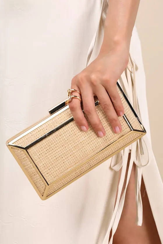 Rafie Beige and Gold Woven Raffia Crossbody Clutch sold by Lulus