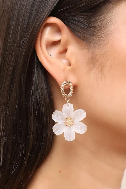 Edlyn White Flower Statement Earrings sold by Lulus
