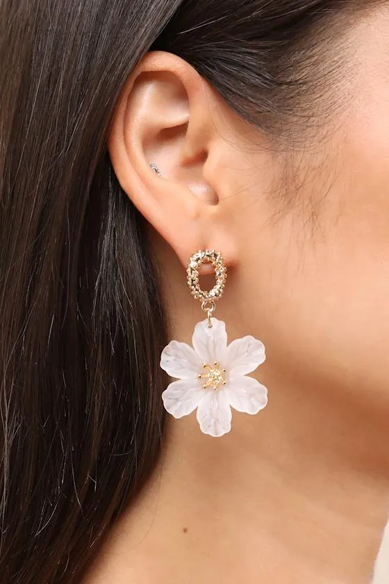 Edlyn White Flower Statement Earrings sold by Lulus