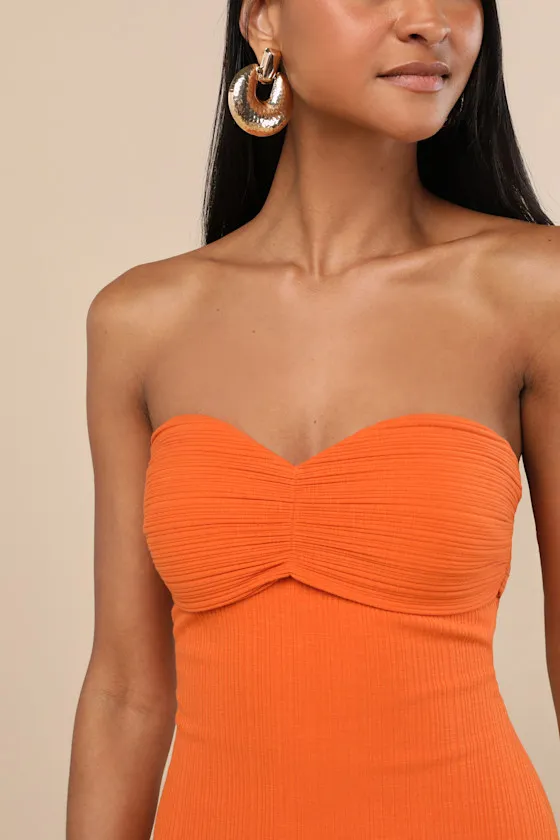 Basilia Orange Ribbed Strapless Midi Dress sold by Lulus product image thumbnail 2
