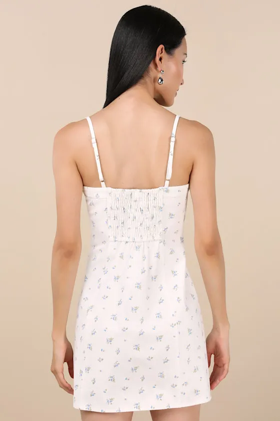 Blakely White Ditsy Floral Twill Button-Front Mini Dress sold by Lulus product image thumbnail 3