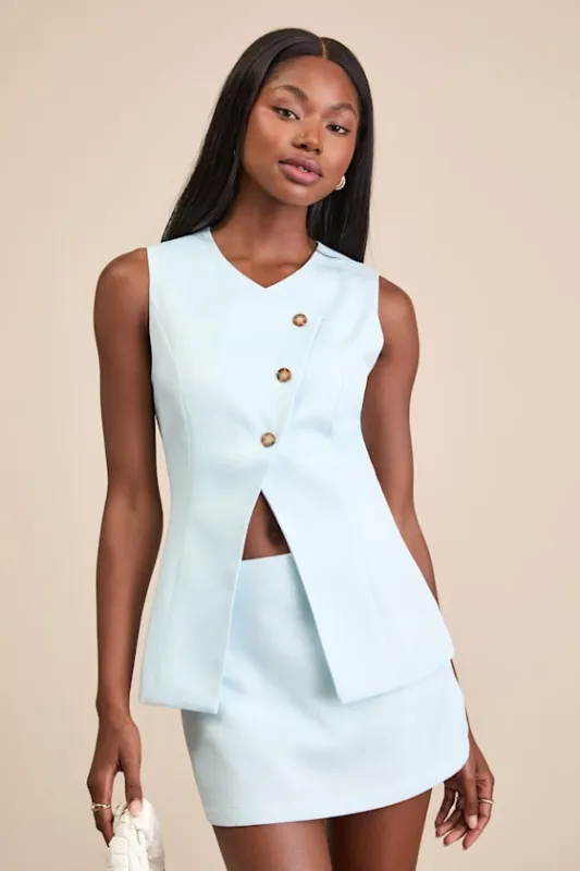 Teslee Light Blue Textured Mid-Rise Skort sold by Lulus