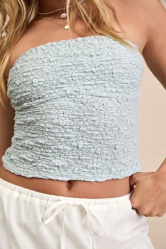 Damia Light Blue Jacquard Knit Strapless Crop Top sold by Lulus product image thumbnail 4