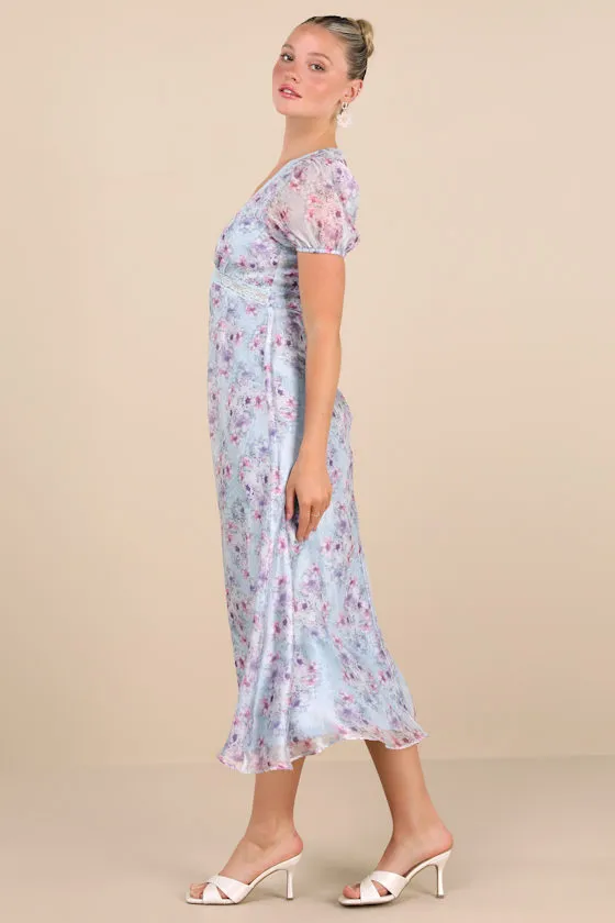 Darcy Light Blue Floral Puff Sleeve Midi Dress sold by Lulus product image thumbnail 2