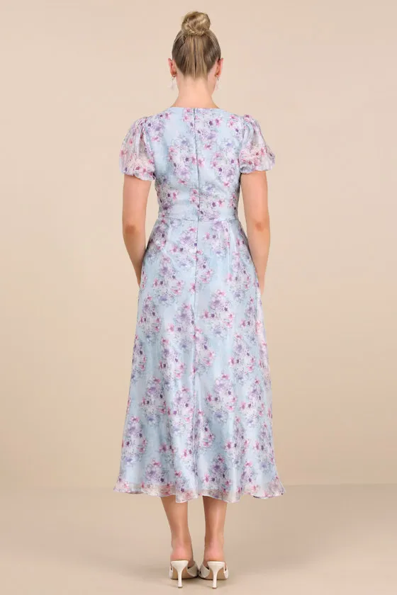 Darcy Light Blue Floral Puff Sleeve Midi Dress sold by Lulus product image thumbnail 3