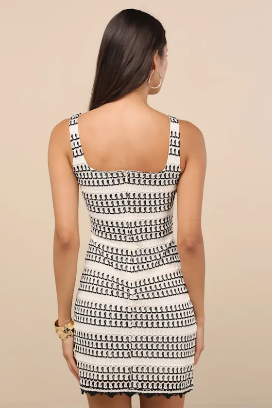 Alianora Cream and Black Crochet Mini Dress sold by Lulus product image thumbnail 2