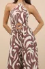 Palena Brown Abstract Print Halter Wide-Leg Jumpsuit sold by Lulus