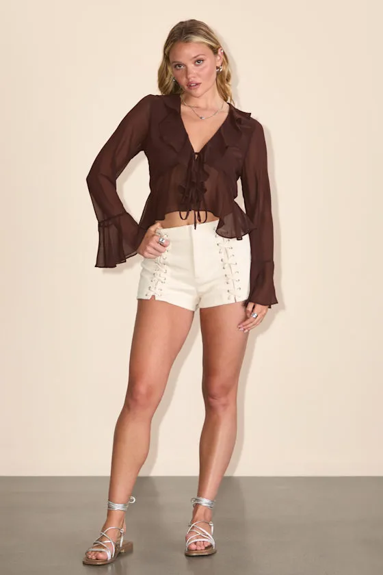 Nish Cream Lace-Up High-Waisted Shorts sold by Lulus product image thumbnail 4