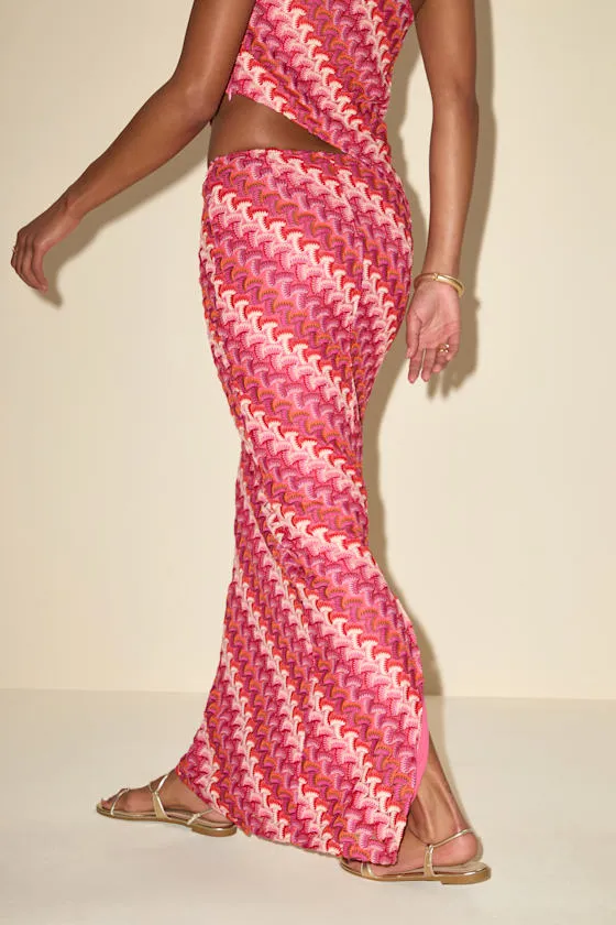 Fiala Pink Multi Crochet Chevron Mermaid Maxi Skirt sold by Lulus product image thumbnail 3