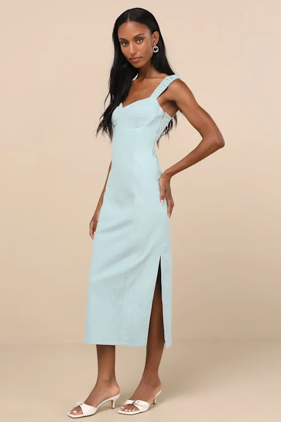 Amyra Light Blue Cap Sleeve Bustier Midi Dress sold by Lulus product image thumbnail 2