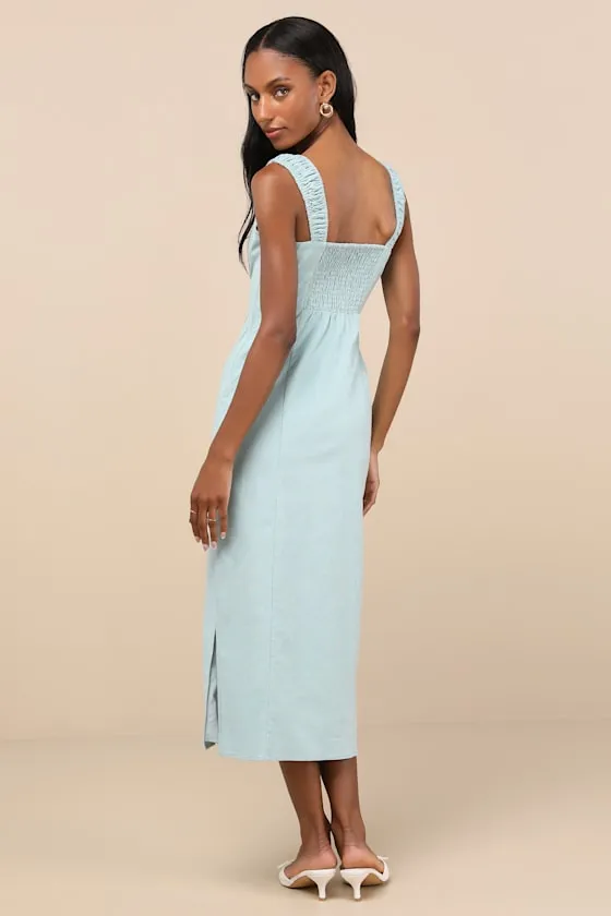 Amyra Light Blue Cap Sleeve Bustier Midi Dress sold by Lulus product image thumbnail 3