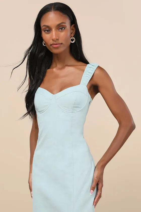 Amyra Light Blue Cap Sleeve Bustier Midi Dress sold by Lulus product image thumbnail 4